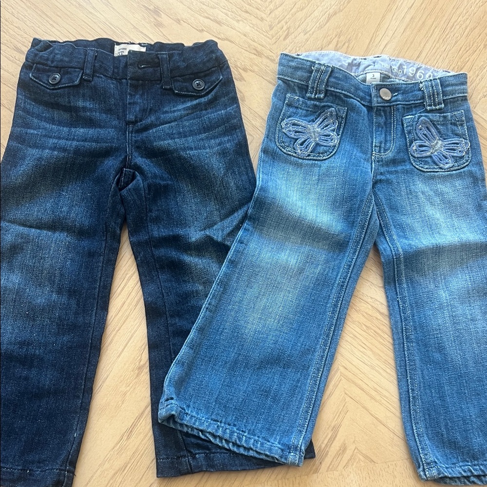 Baby gap girls Denim Jeans - Blue and Dark Blue size 3t EUC adorable butterfly